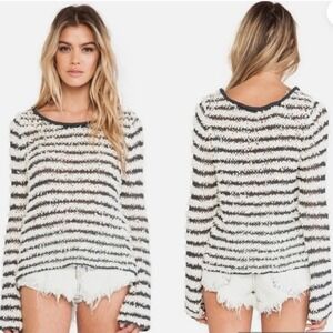 Free People Downy Stripe Bell Sleeve Pullover XS Ivory Boho Coastal Preppy